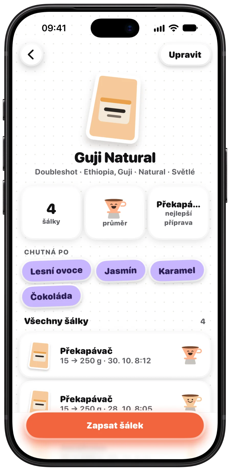 Guji Natural se šálky, průměrným hodnocením, nejlepší přípravou a chuťovým profilem
